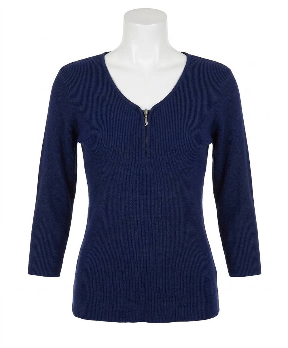 NEW ANGEL APPAREL zip v-neck top in navy